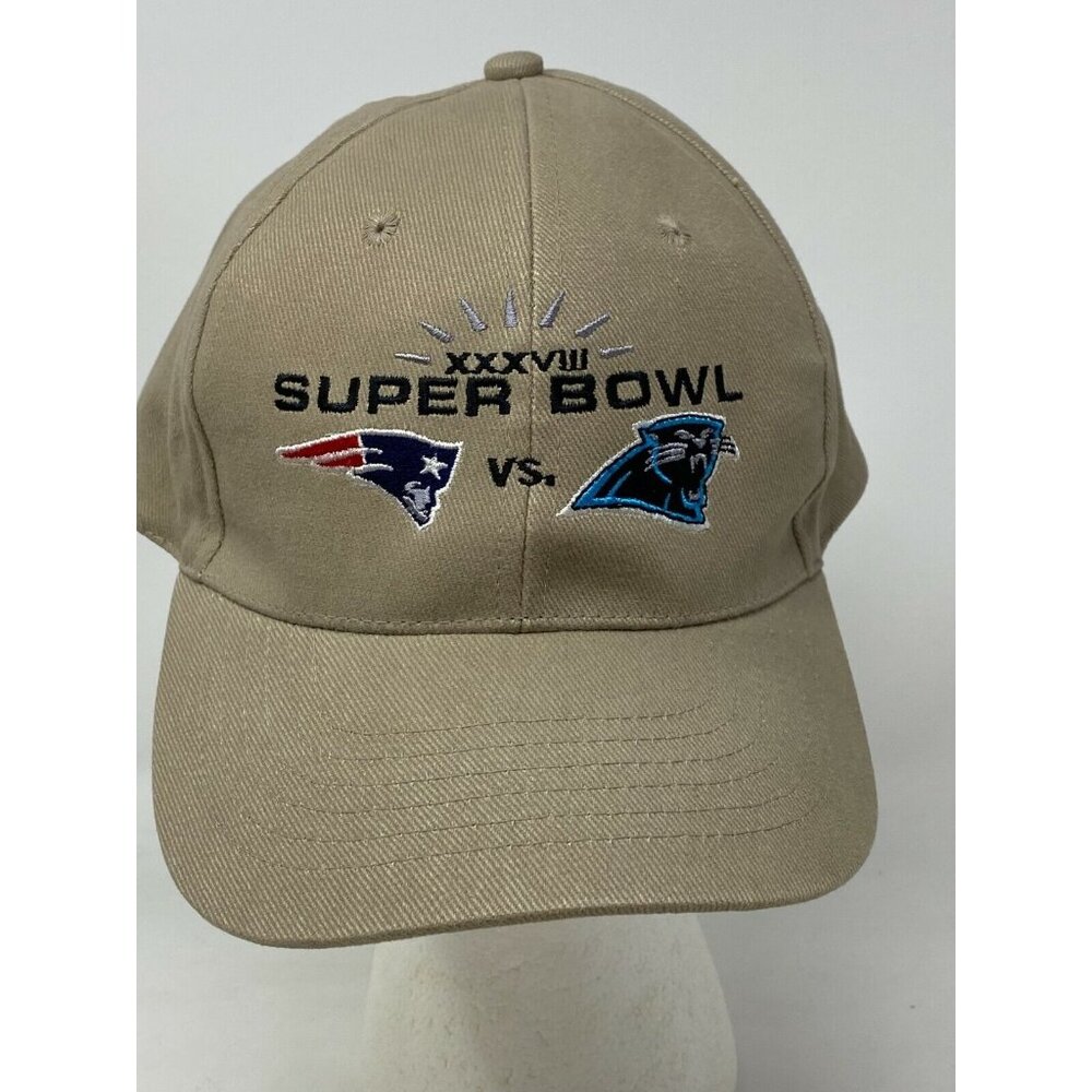 Superbowl NFL Patriots vs. Panthers Official Baseball Hat Cap Khaki Headmaster